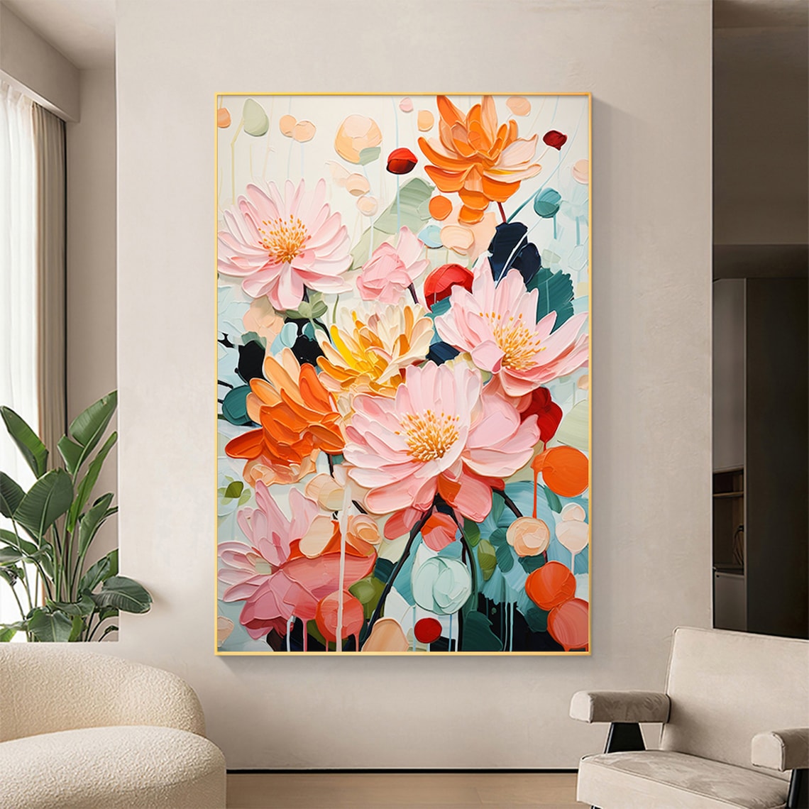 Minimalist Flower Oil Painting, Modern Floral Art Print - Image 4