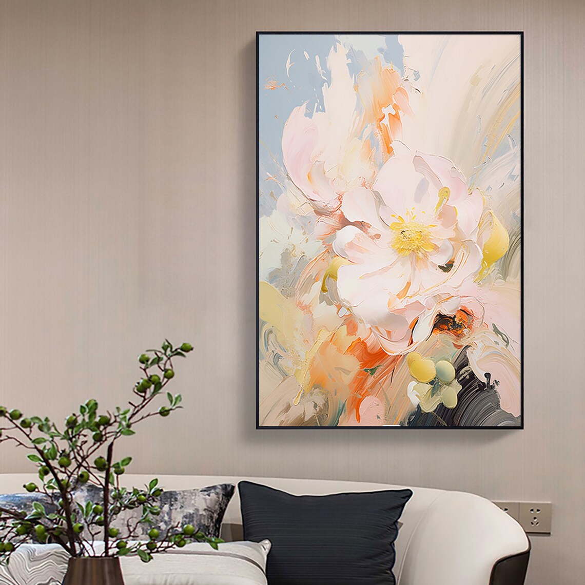 Minimalist Pink Flower Oil Painting, Modern Wall Art Print - Image 3