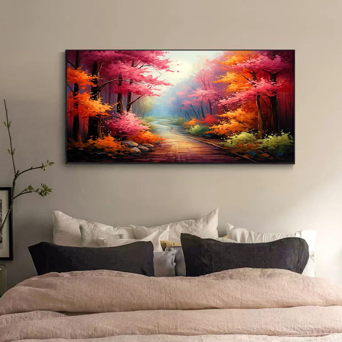 Original Forest Landscape Oil Painting On Large Wall Art Abstract Road Art Colorful Tree Wall Art Nature Painting Living Room Decor - Image 3