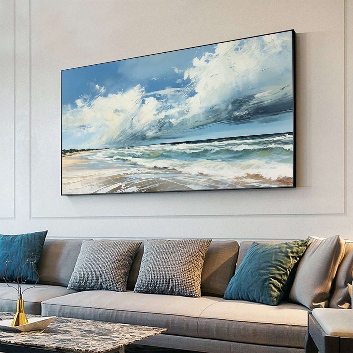 Dramatic Cloud Seascape Blue Ocean Waves Coastal Scene Poster - Image 2