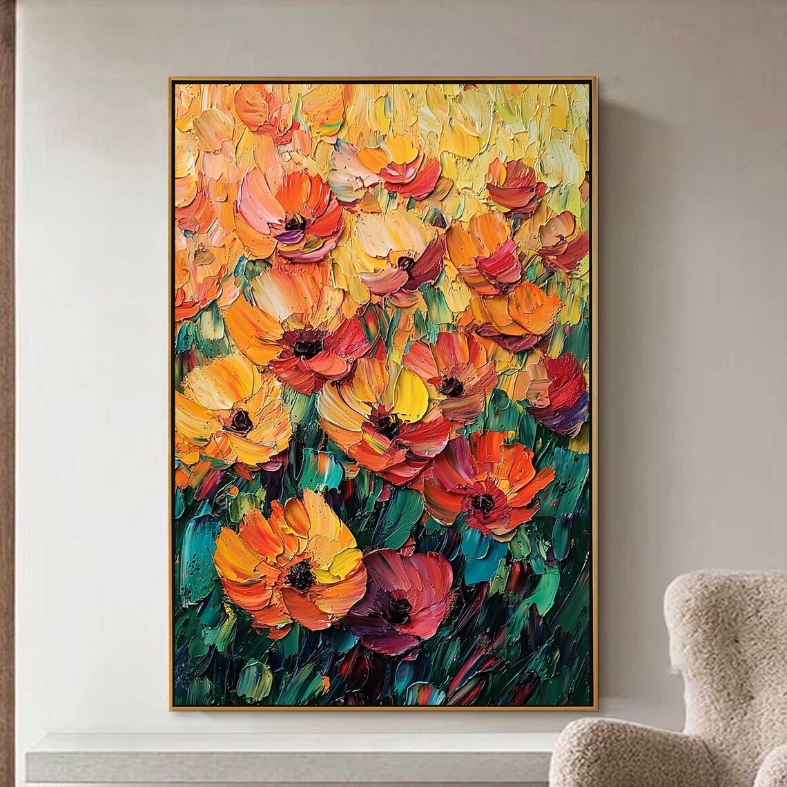 Custom Orange Flowers Oil Painting, Boho Wall Art Print - Image 7