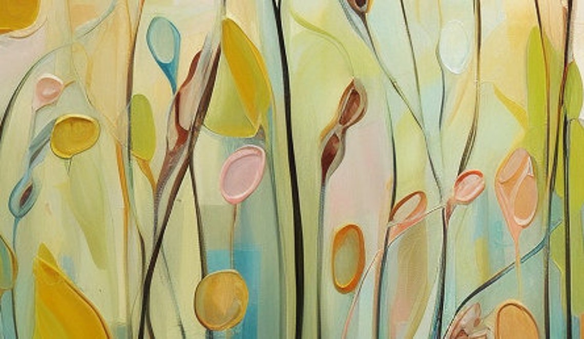 Whimsical Tall-Stem Wildflowers Abstract Floral Oil Painting Poster - Image 6