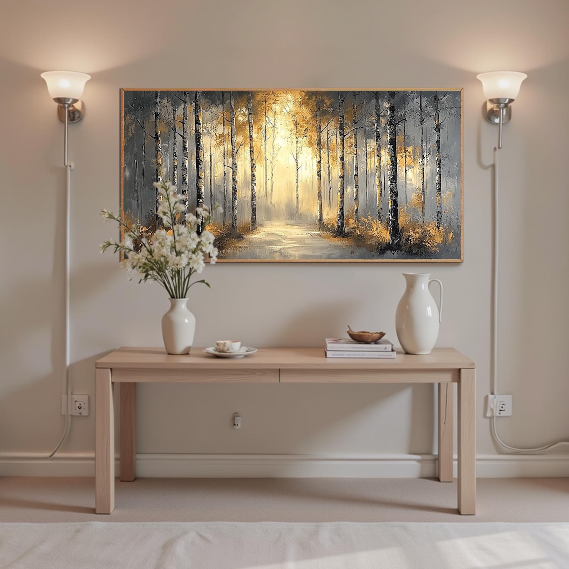 Gold Leaf Forest Oil Painting, Abstract Nature Landscape - Image 4