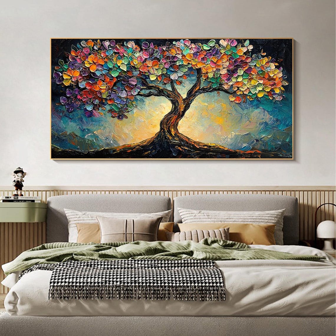 Rainbow Tree Colorful Blossom Dark Night Background Art Poster - Image 4