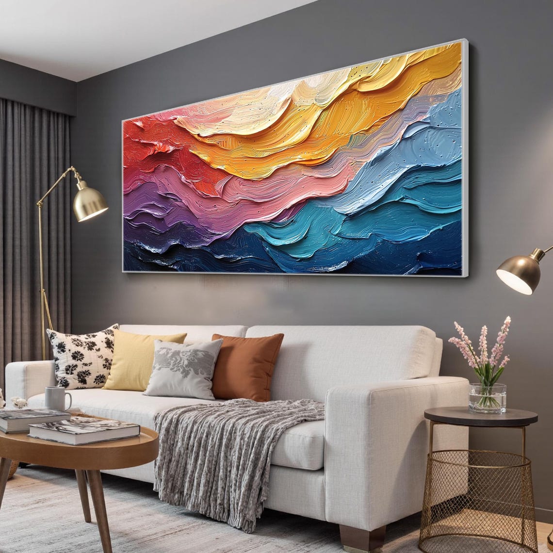 Rainbow Ocean Wave Sunset Gradient Textured Abstract Art Poster - Image 6