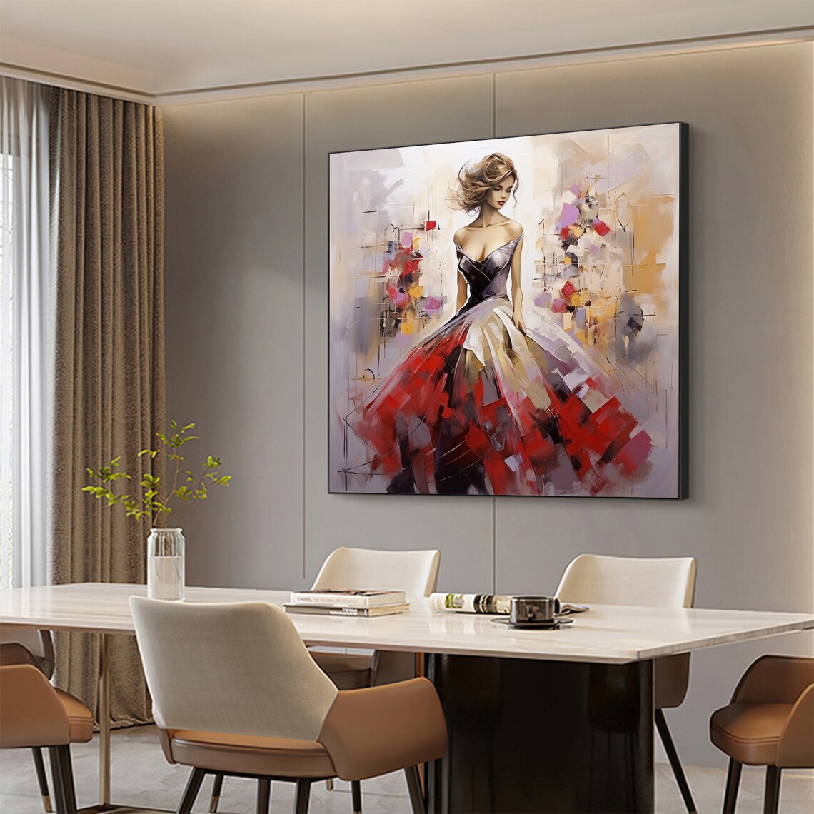 Woman In Red Dress Modern Abstract Portrait Painting Art Poster - Image 3