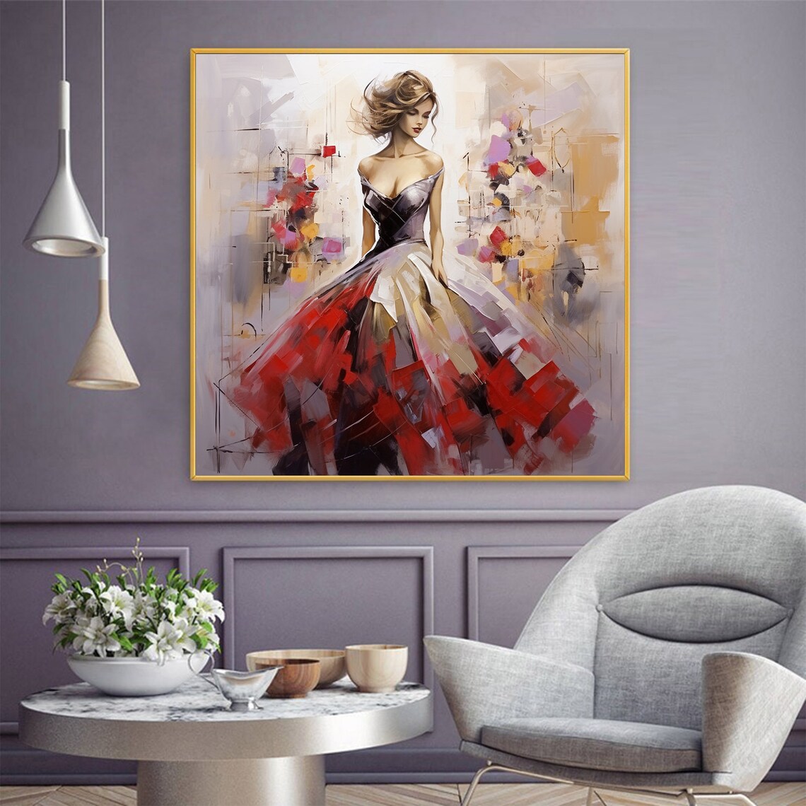 Woman In Red Dress Modern Abstract Portrait Painting Art Poster - Image 5