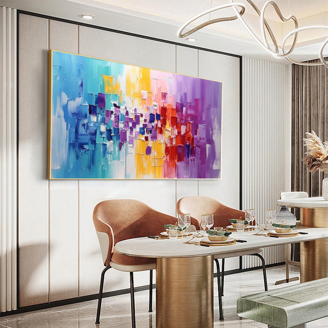Rainbow Color Block Palette Knife Modern Abstract Canvas Poster - Image 7