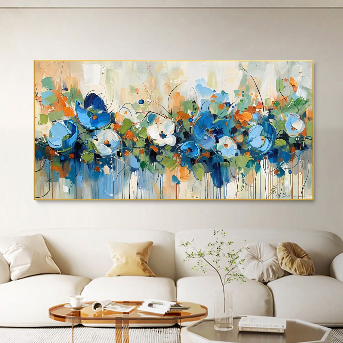 Abstract Blue Floral Landscape Modern Art Print - Image 3
