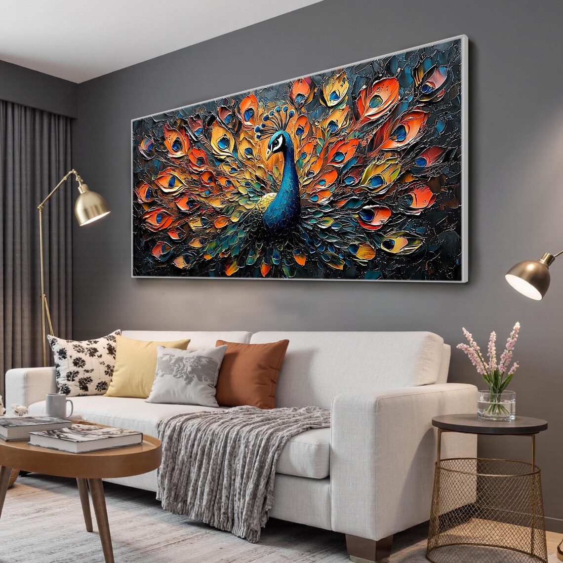 Abstract Peacock Oil Painting, Modern Art Print - Image 5