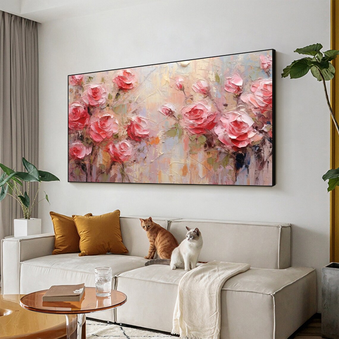 Blush Pink Rose Garden Impasto Bloom Floral Canvas Art Poster - Image 2