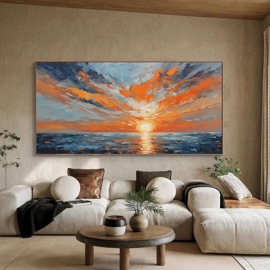 Blazing Orange Sunset Clouds Over the Ocean Oil Painting Poster - Image 7