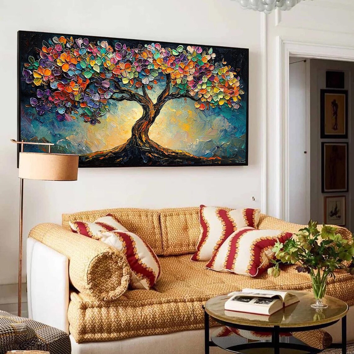 Original Colorful Tree Oil Painting On Large Abstract Colorful Texture Painting Boho Wall Art Custom Painting Living Room Decor - Image 2