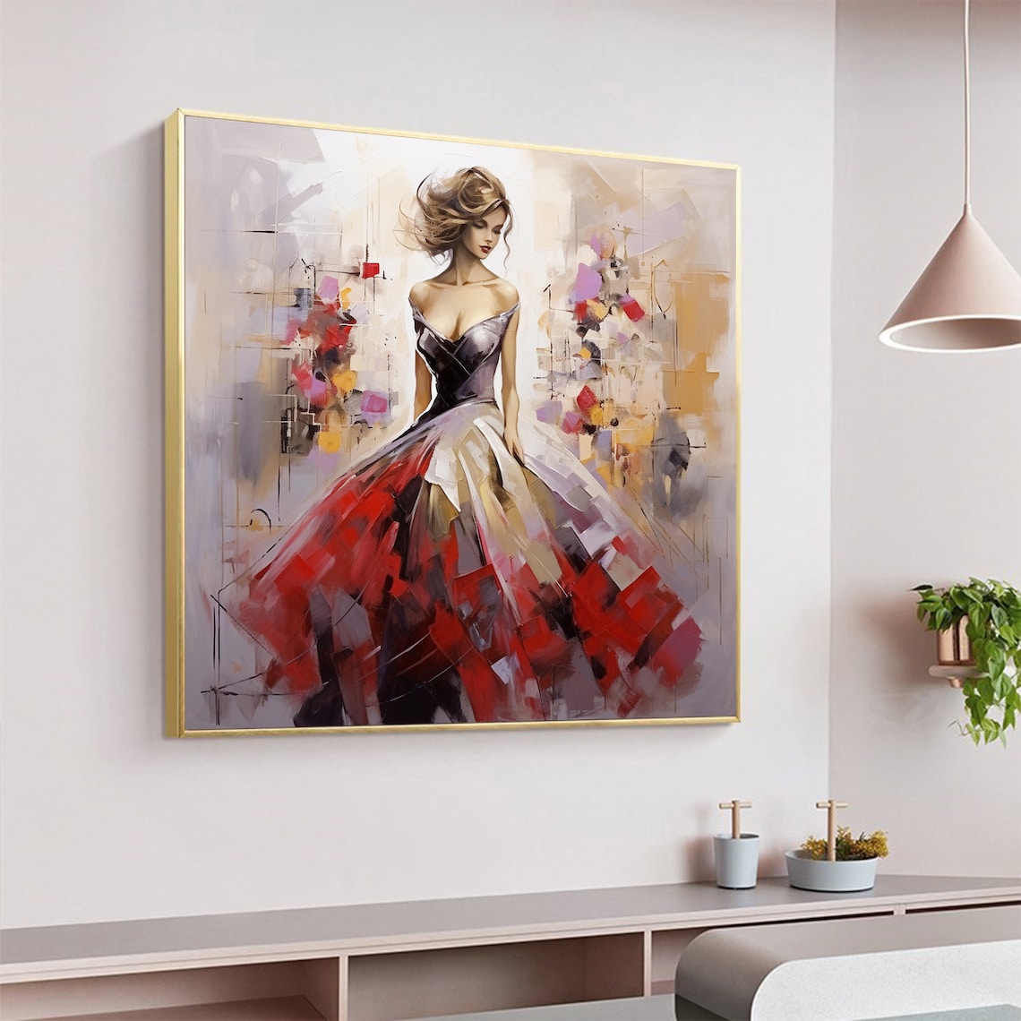 Woman In Red Dress Modern Abstract Portrait Painting Art Poster - Image 4