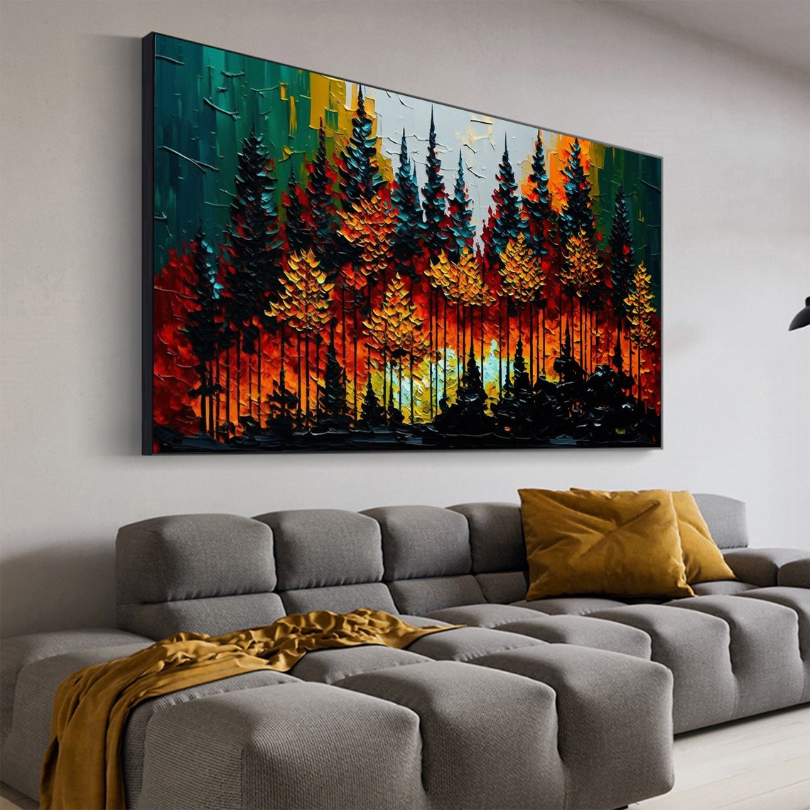 Autumn Forest In Red Orange And Yellow Impasto Tree Painting Poster - Image 7