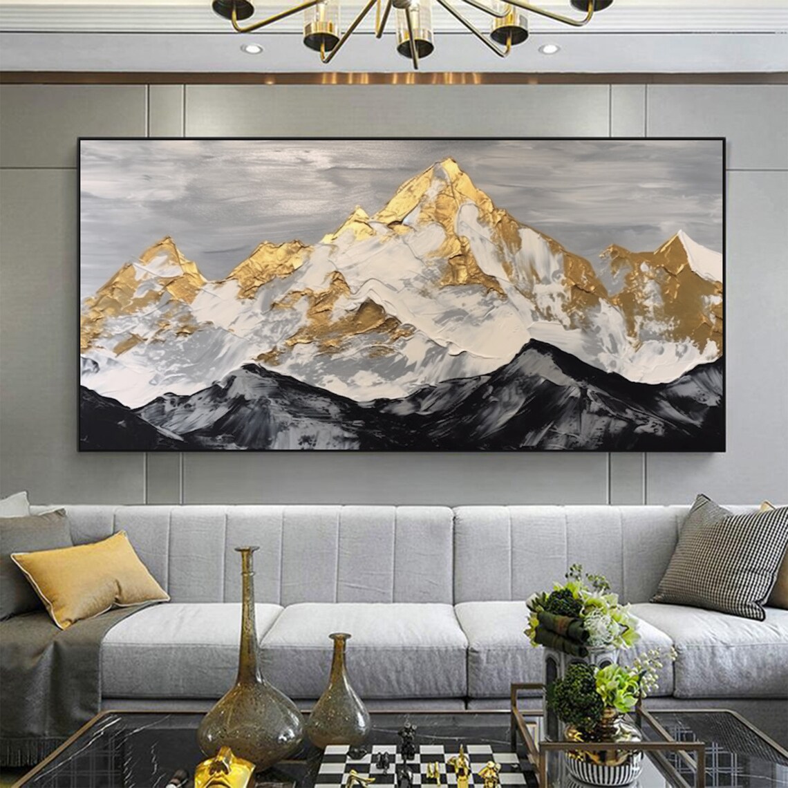 Golden Mountain Oil Painting Landscape Art Print - Image 2