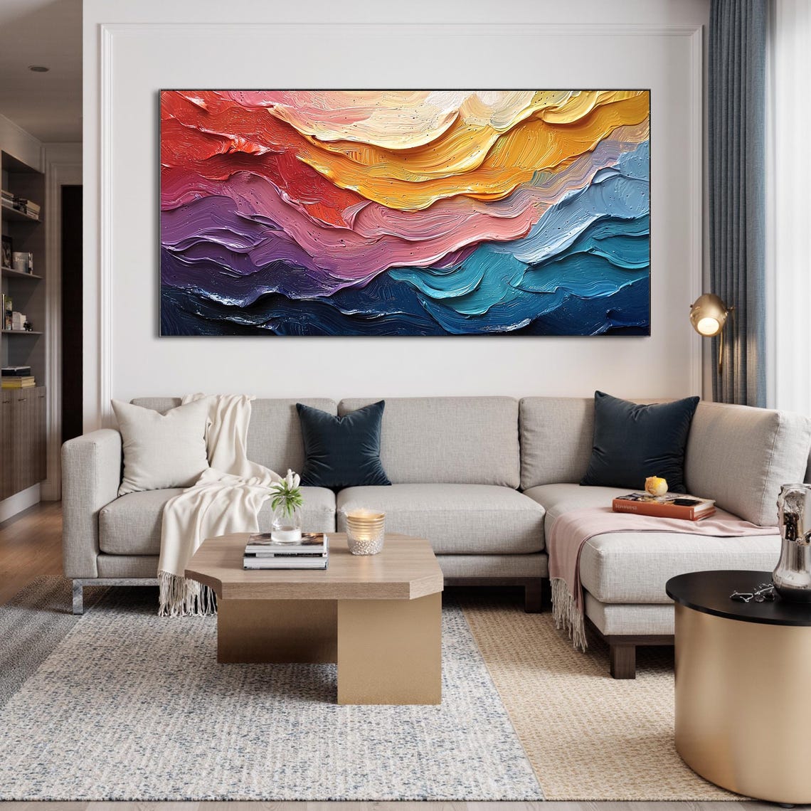 Rainbow Ocean Wave Sunset Gradient Textured Abstract Art Poster - Image 4