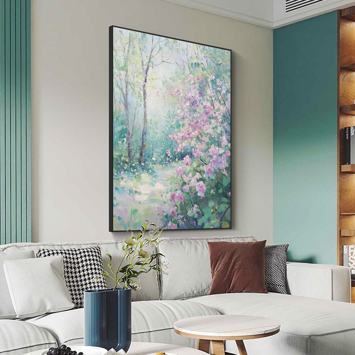 Misty Garden Path With Pink Flowering Bushes Oil Painting Poster - Image 4
