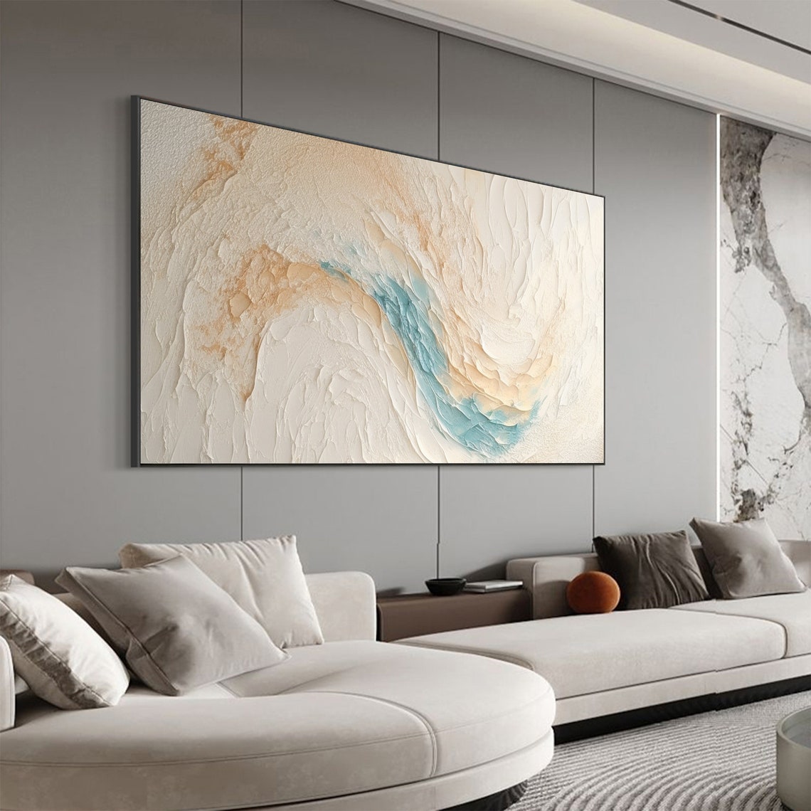 Cream And Teal Textured Wave Minimalist Modern Beach Art Poster - Image 8