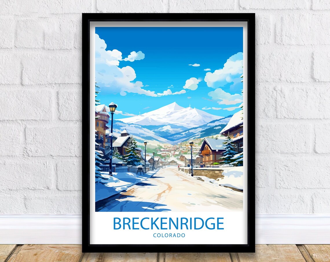 Breckenridge Colorado Snowy Alpine Village Winter Ski Scene Poster