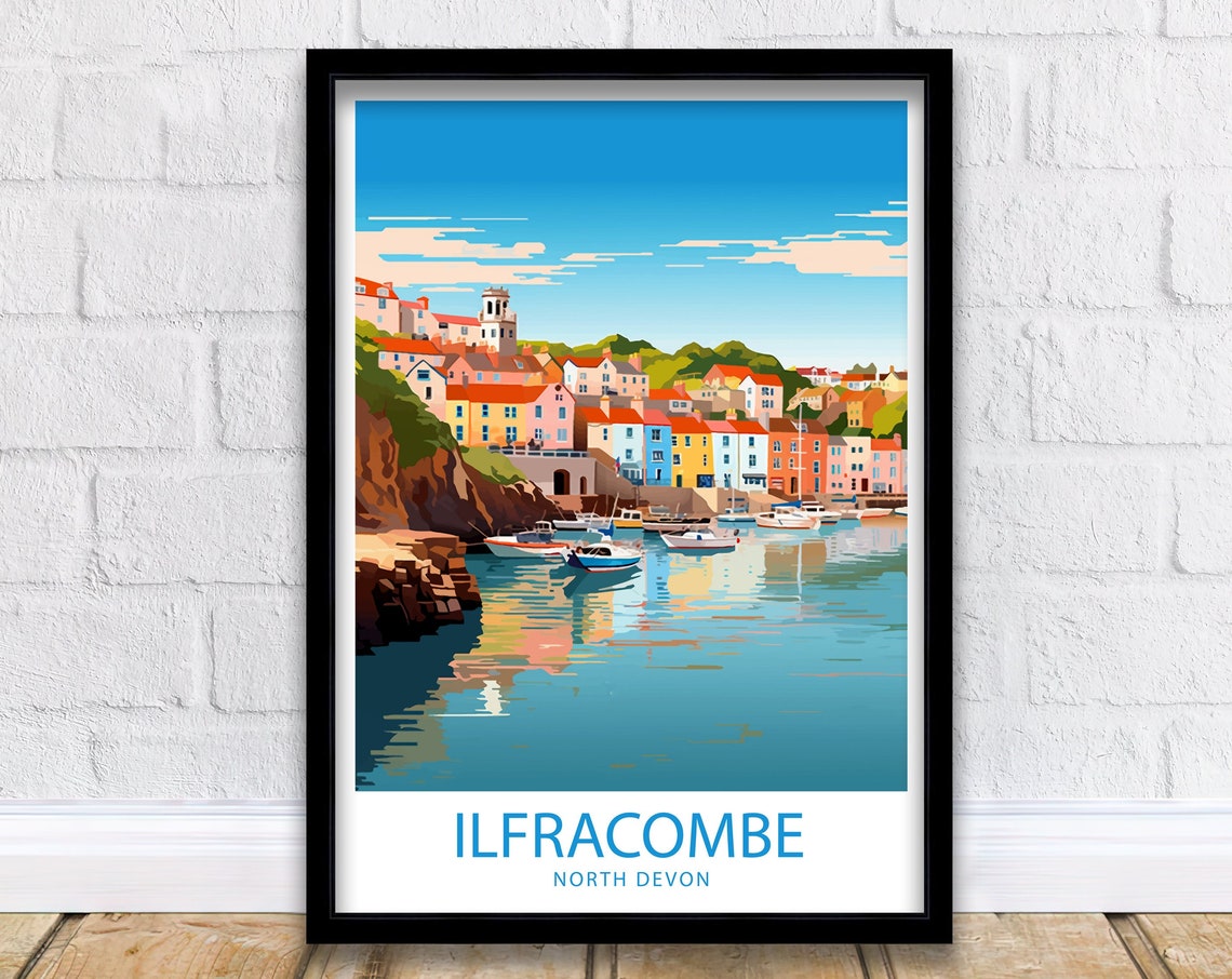 Ilfracombe North Devon Harbour Boats Colorful Houses Bay View Poster