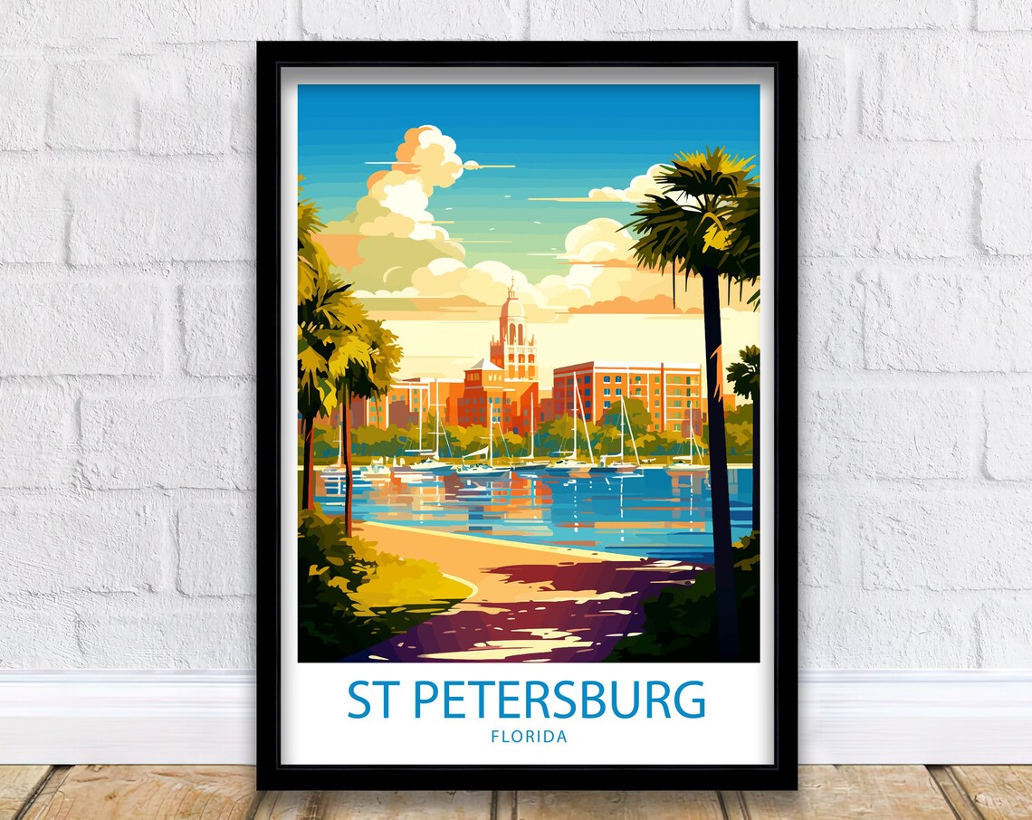 St Petersburg Florida Marina Waterfront Sunset Scene Travel Poster