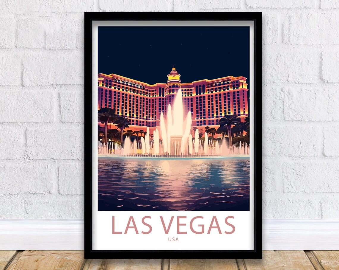 Las Vegas USA Bellagio Fountains Night Glow Casino Lights Poster