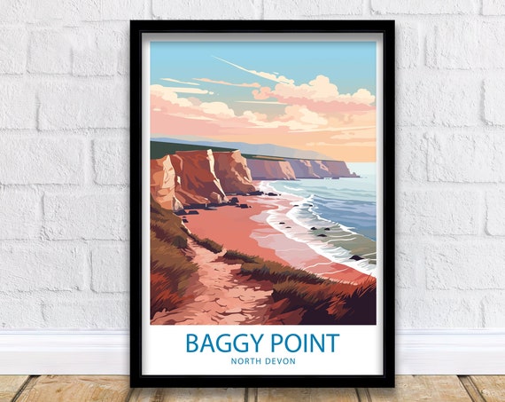 Baggy Point Travel Poster, UK Place Wall Decor