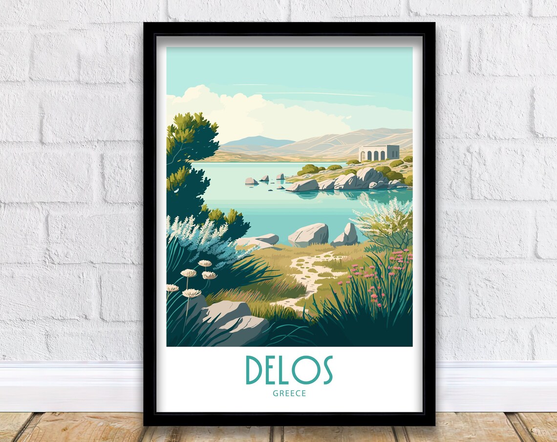 Delos Greece Serene Lagoon Wildflowers Ancient Ruins Travel Poster