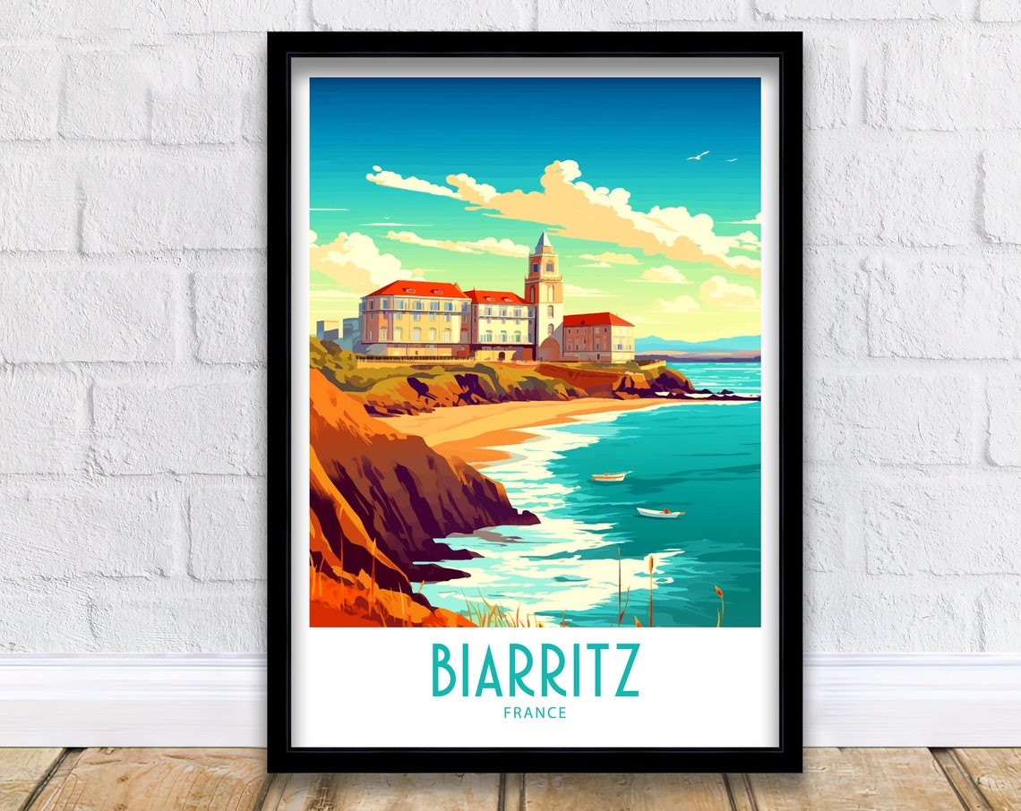 Biarritz Travel Print Biarritz France Poster Home Dcor Biarritz France Art Print Biarritz French Room Print Biarritz France Wall Decor