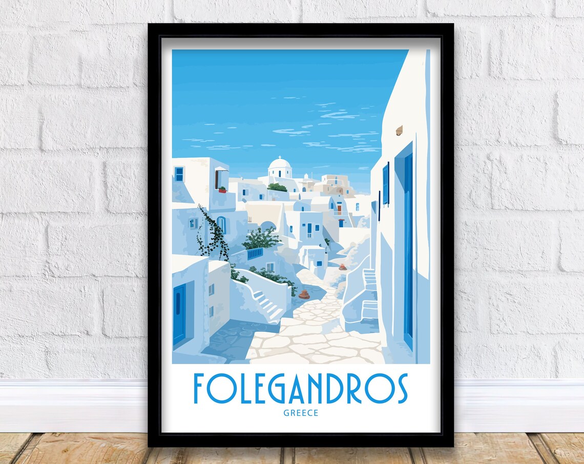 Folegandros Greece Domed Church Whitewashed Village Lane Travel Poster