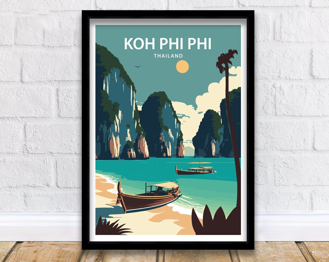 Koh Phi Phi Thailand Travel Poster, Island Art