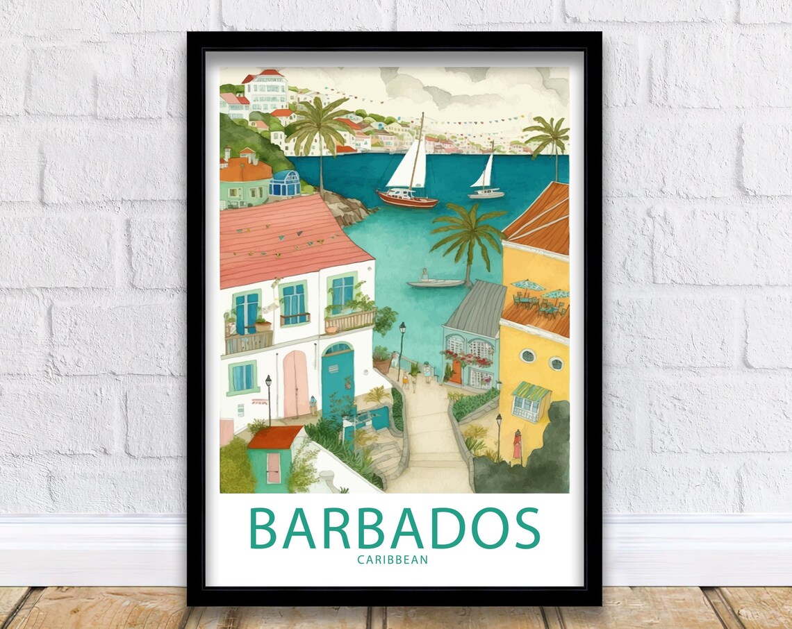 Barbados Caribbean Travel Poster, Caribbean Scenery