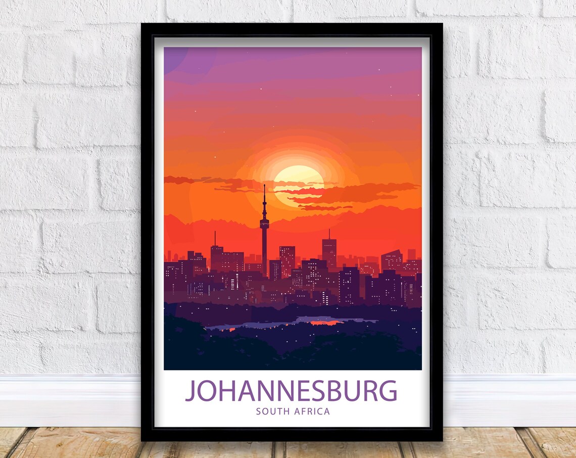 Johannesburg South Africa Sunset Silhouette of the City Skyline Poster