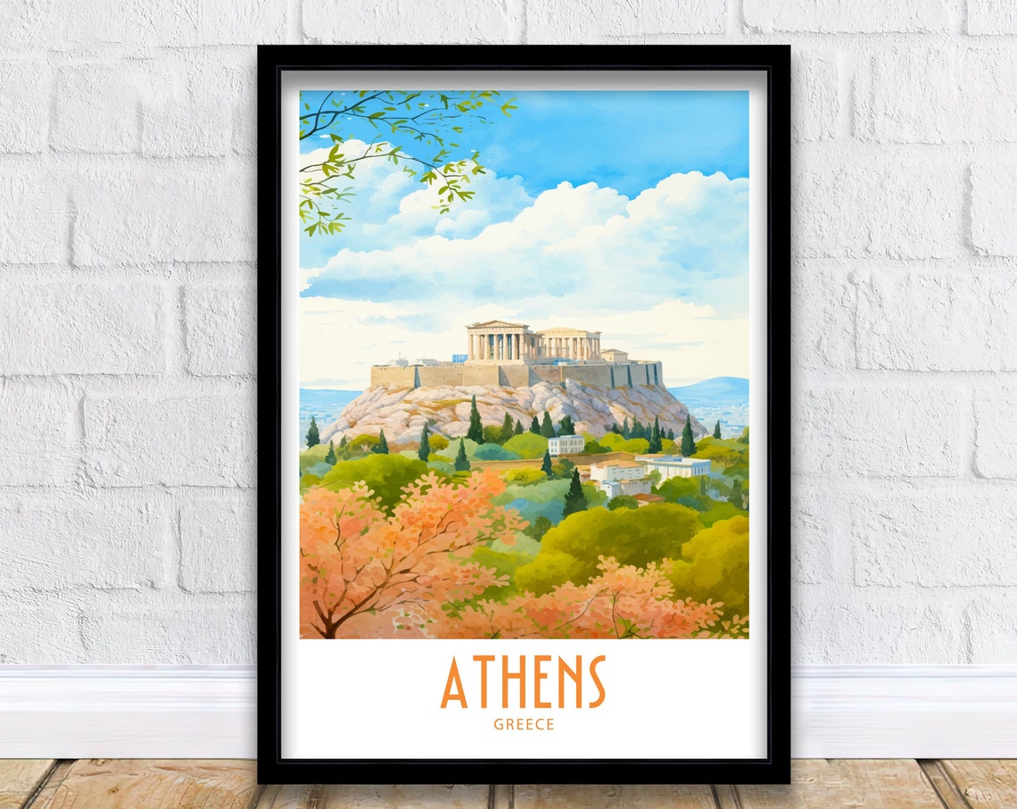 Athens Greece Acropolis Seasonal Foliage Hillside Trees View Poster