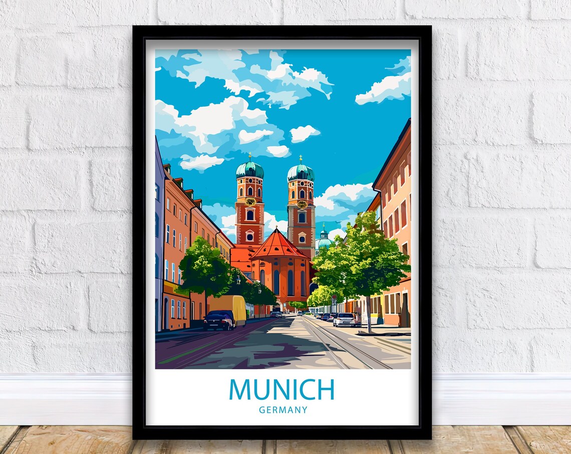 Munich Germany Frauenkirche Twin Domes City Street Travel Poster - Image 5