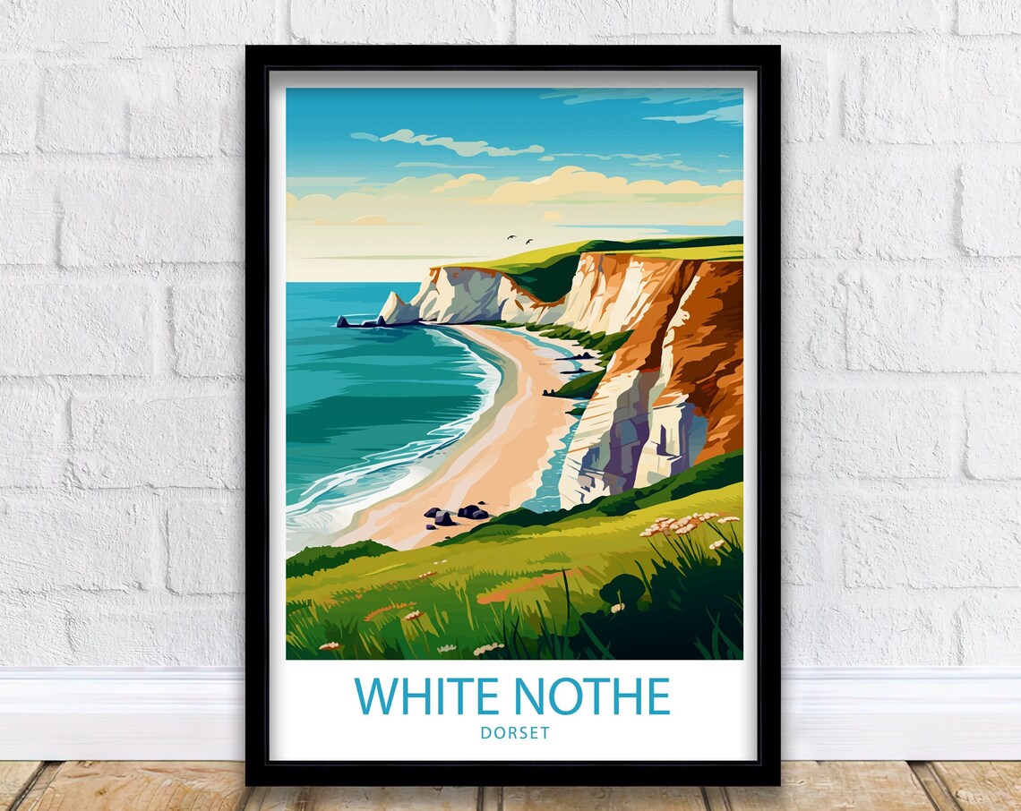 White Nothe Dorset Chalk Cliffs Secluded Beach Cove Travel Poster