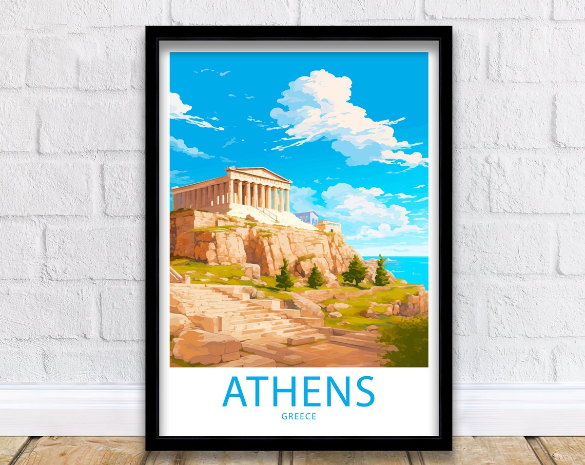 Athens Greece Parthenon Acropolis Ancient Ruins Blue Sky View Poster