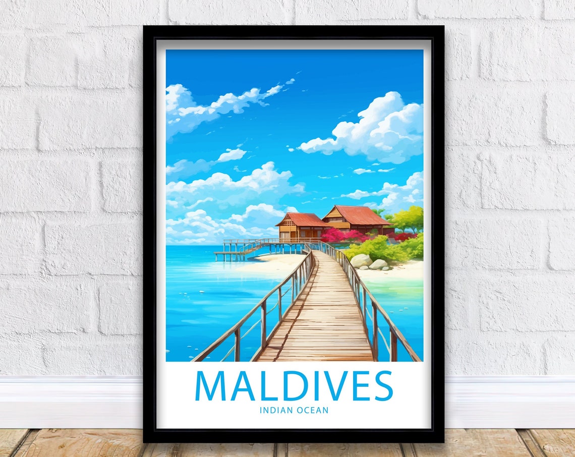 Maldives Indian Ocean Overwater Bungalow Wooden Pier Lagoon Poster