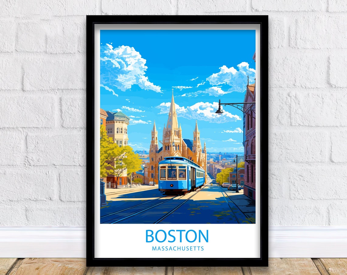 Boston Massachusetts Trolley and Historic Church Street Scene Poster
