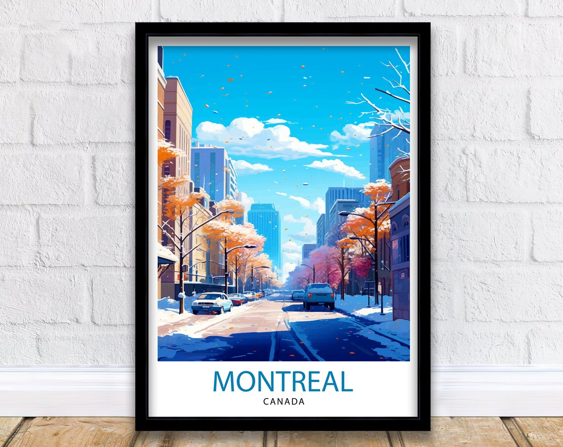 Montreal Canada Snowy Downtown Street Winter Travel Scene Poster
