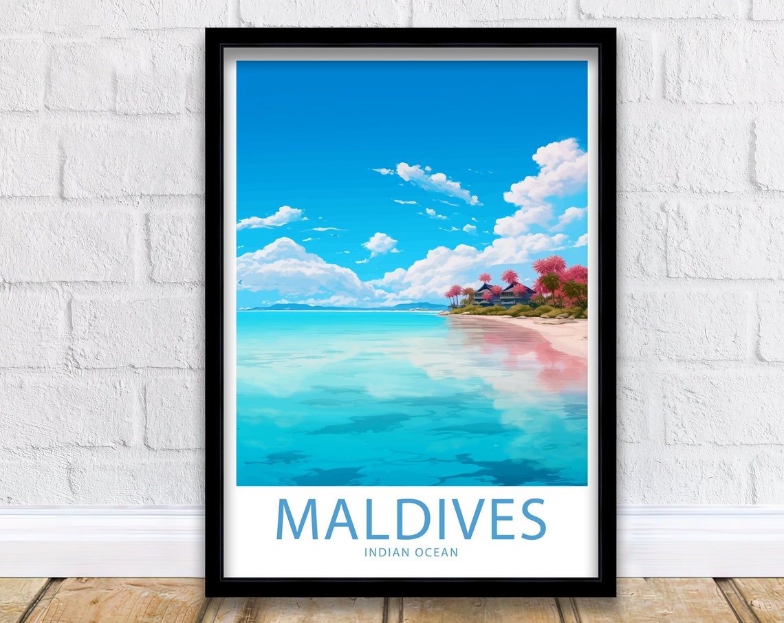 Maldives Indian Ocean Turquoise Shoreline Palm Resort Beach Poster