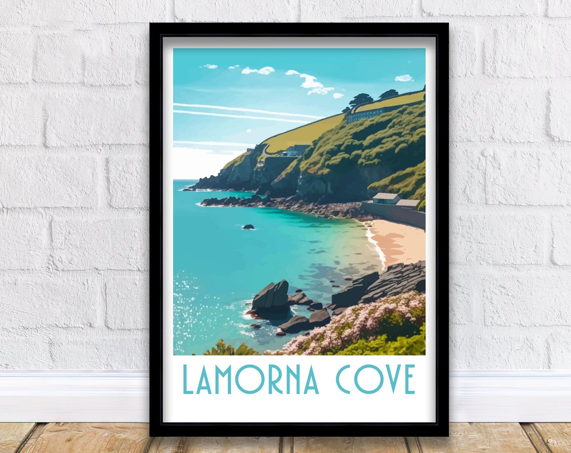 Lamorna Cove Cornwall Turquoise Bay Rocky Cliffs Seaside Art Poster