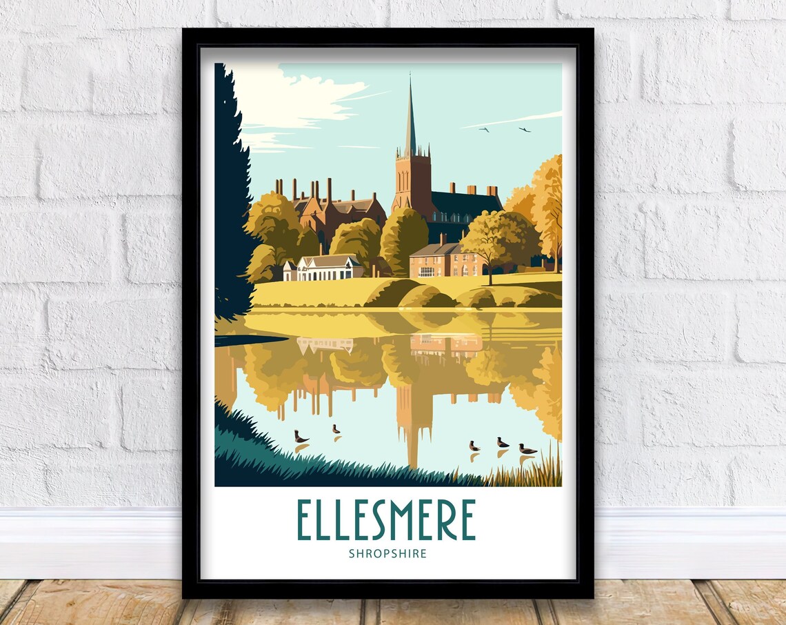 Ellesmere Shropshire Lakeside Church Spire And Ducks Golden Poster