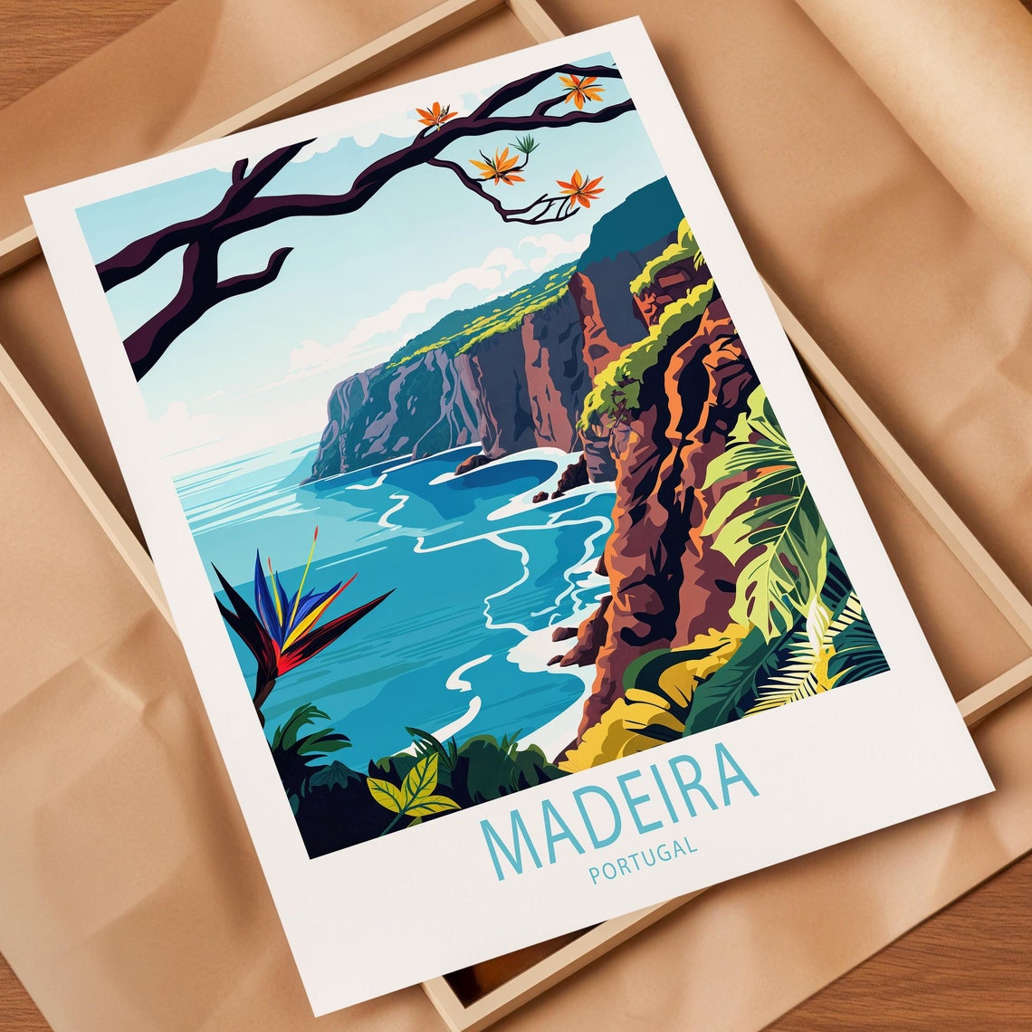 Madeira Portugal Tropical Coastal Cliffs Cove Ocean Swirls Poster