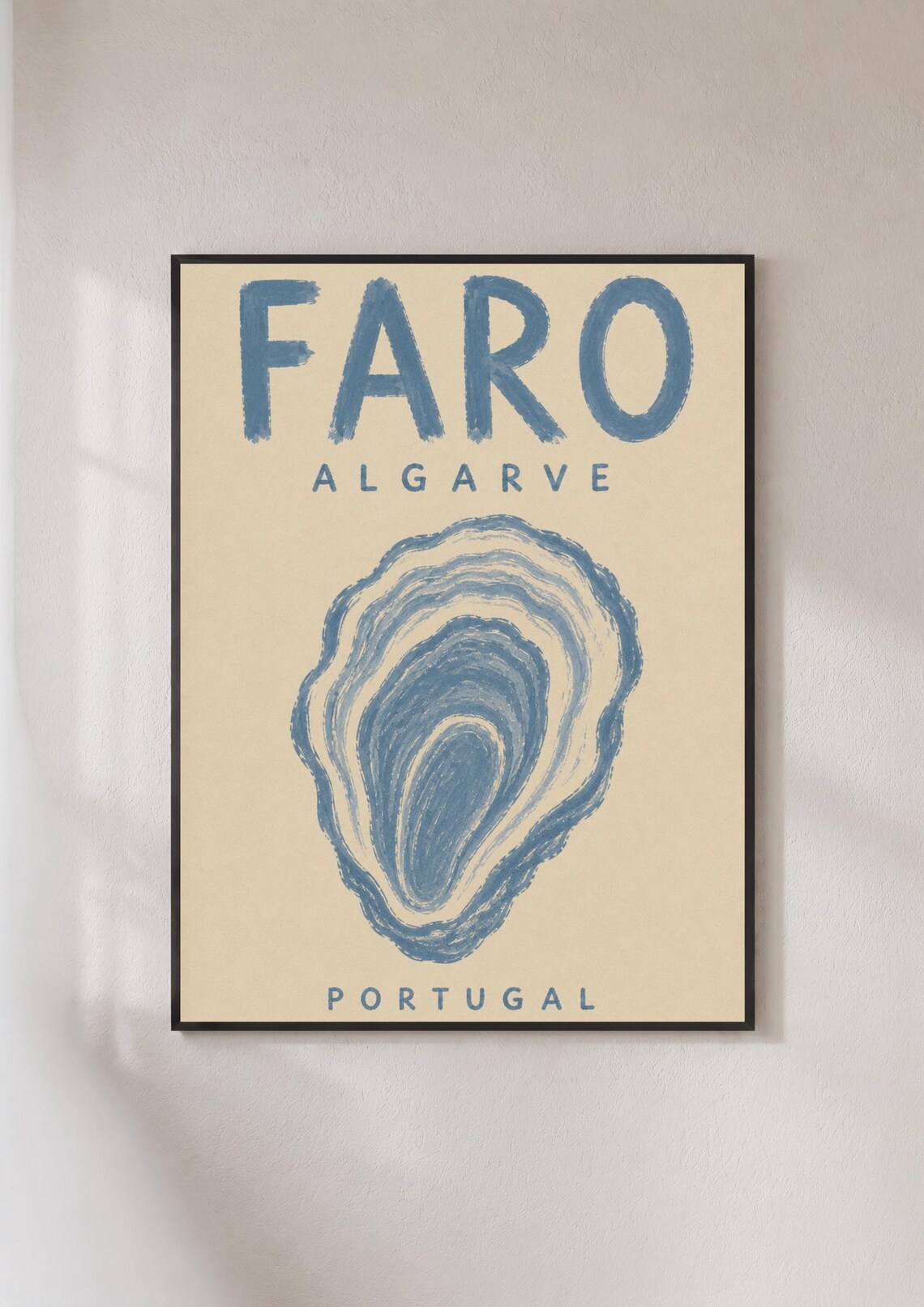 Faro Algarve Portugal Travel Blue Oyster Retro Coastal Art Poster