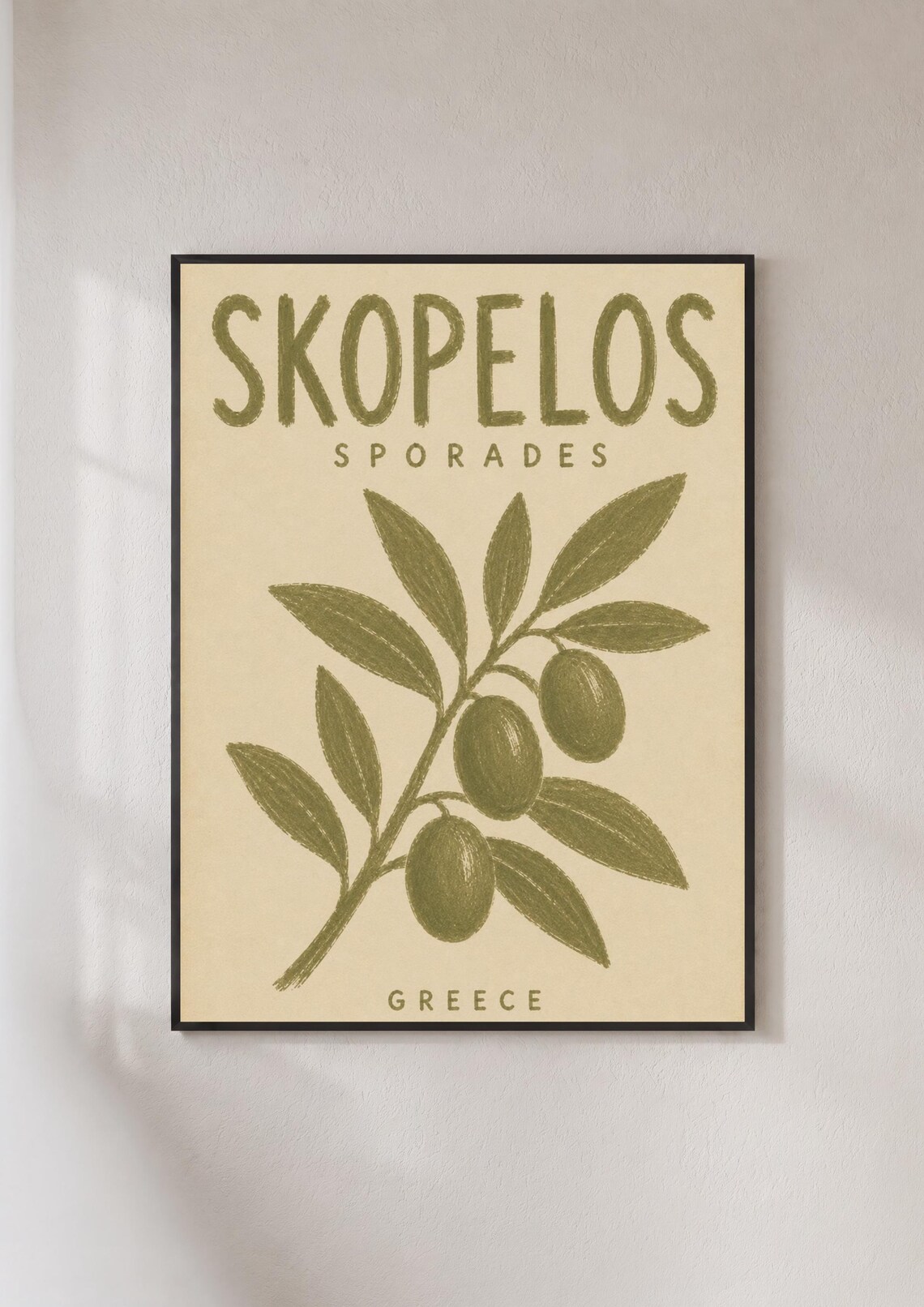 Greek Isle Skopelos Sporades Olive Branch Vintage Travel Poster