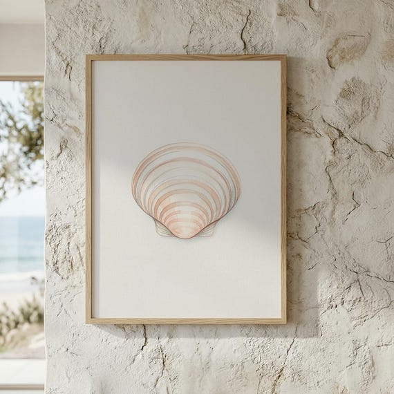 Pink Scallop Shell Print, Coastal Beach Decor