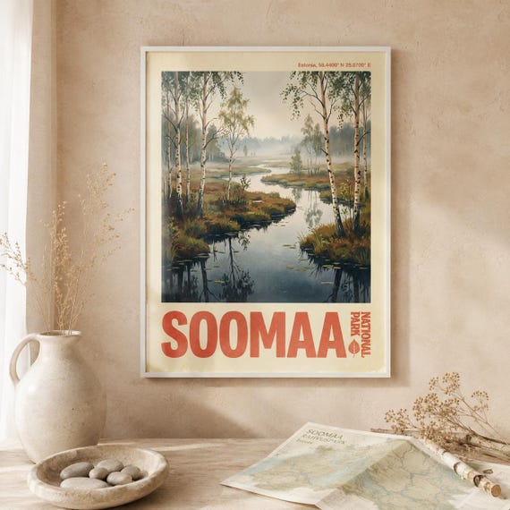 Soomaa National Park Print Estonia Vintage Travel Poster Baltic Wetland Forest Wall Art