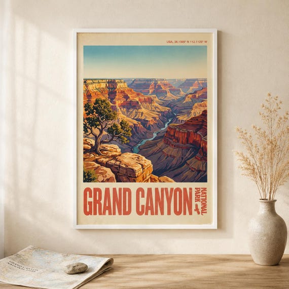 Grand Canyon National Park Print Vintage Southwest Travel Poster Desert Landscape Wall Art